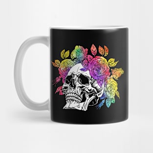 Skull with floral. Colorful Watercolor Roses wreath Mug